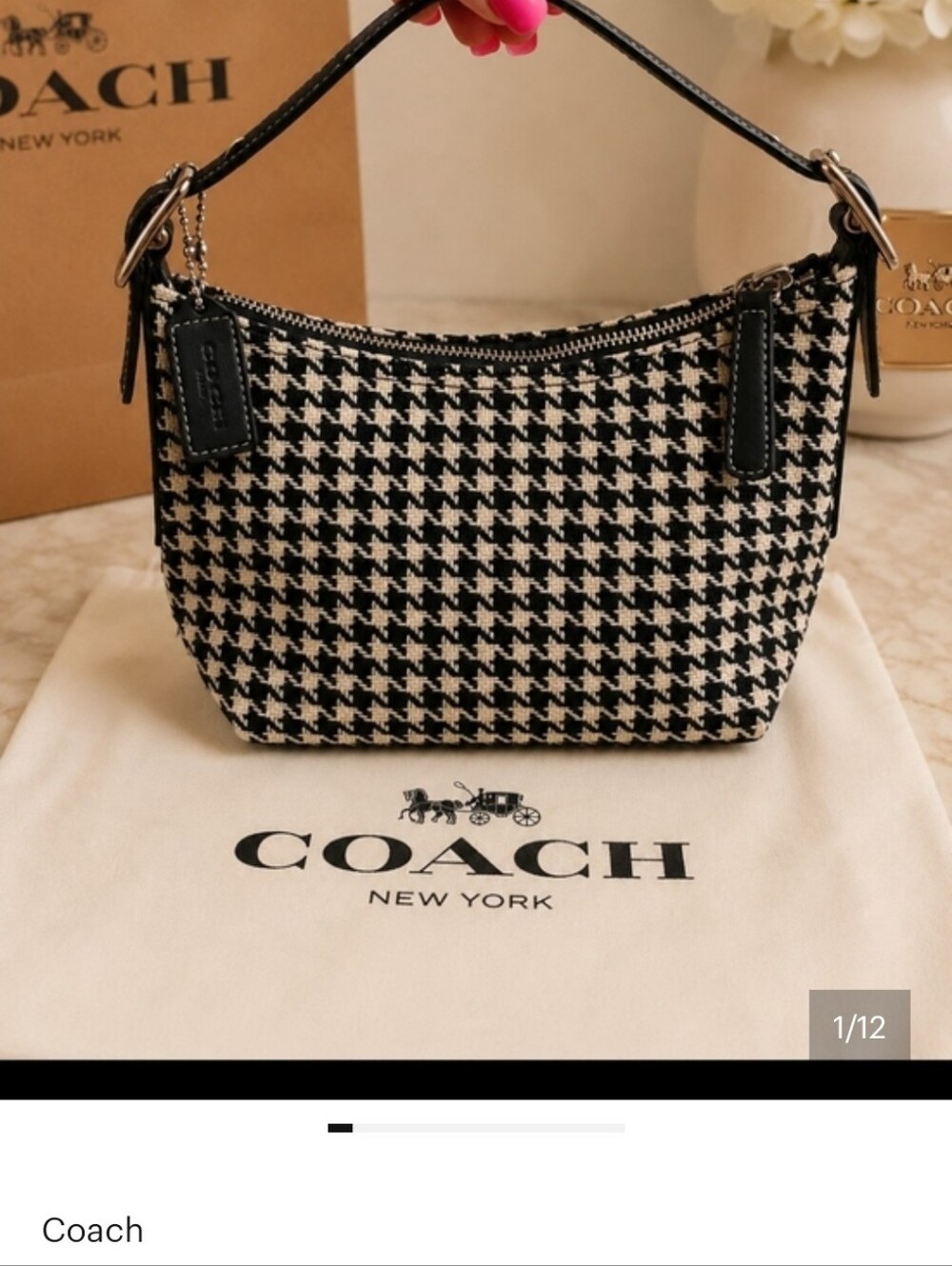 COACH Vintage Black & Cream Houndstooth Mini Hobo Bag - Picture 2 of 12